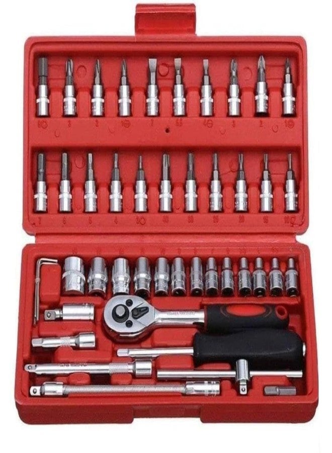 A4SHOP 46 In 1 Pcs Tool Kit & Screwdriver and Socket Set,Hand Tool Kit Wrench Set Multi Purpose Combination Tool Case Precision Socket Set, Bike All Bike, Car Set - Image 1